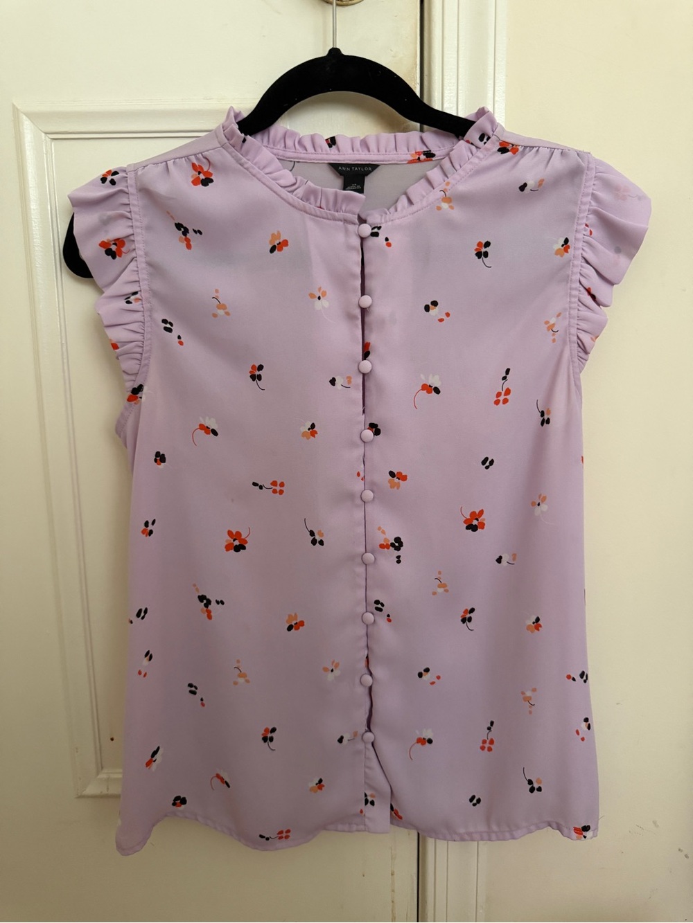 Ann Taylor Lavender Floral Button-Front Blouse